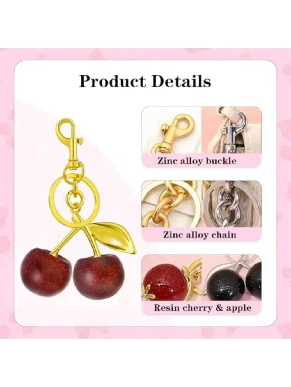 Charming Glitter Cherry Keychain Set - Bling Gold & Silver Handbag Accessories